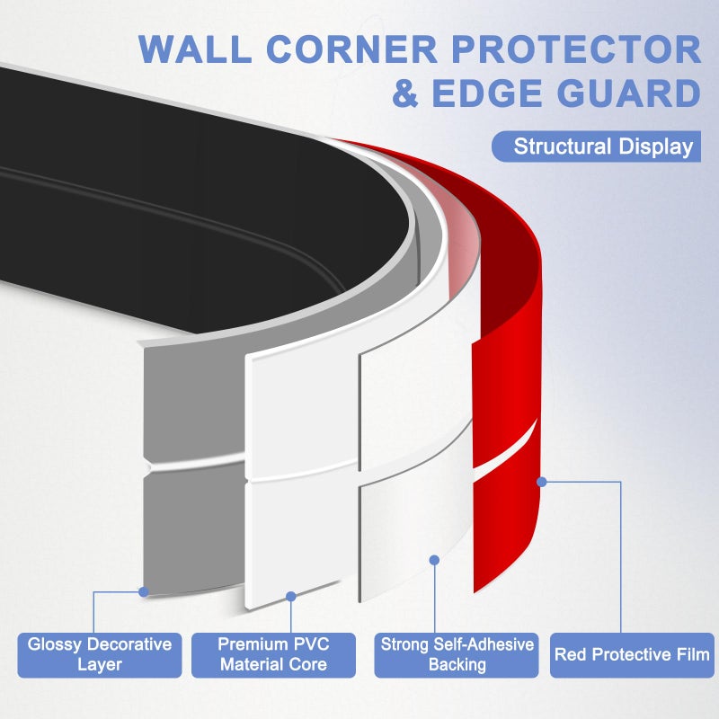 EYAYEN Wall Corner Protector Moulding Trim Peel and Stick Wall Corner Guards Trim Flexible Self Adhesive Edge Protector Moulding  0.8 in x 10 Ft  Black - Image 4
